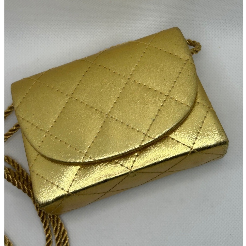 Estee Lauder Crossbody Bag Gold Quilted Metallic Mini Evening Purse Evening